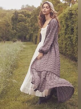 Free People Edie Plaid Button Front Maxi Dress, Size Medium